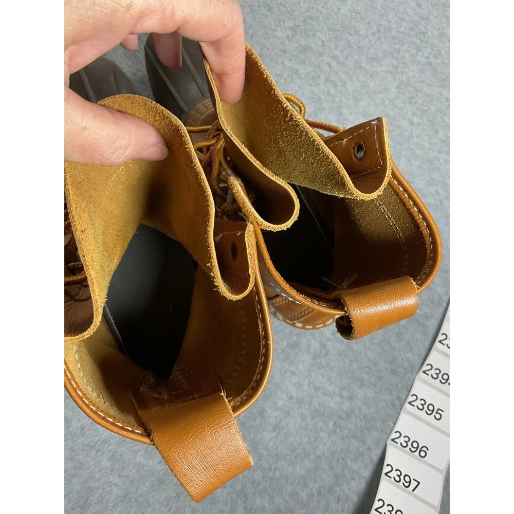 LL Bean 6 Inch Bean Boots Tan Brown Leather Rubber Duck Boots Made in Maine